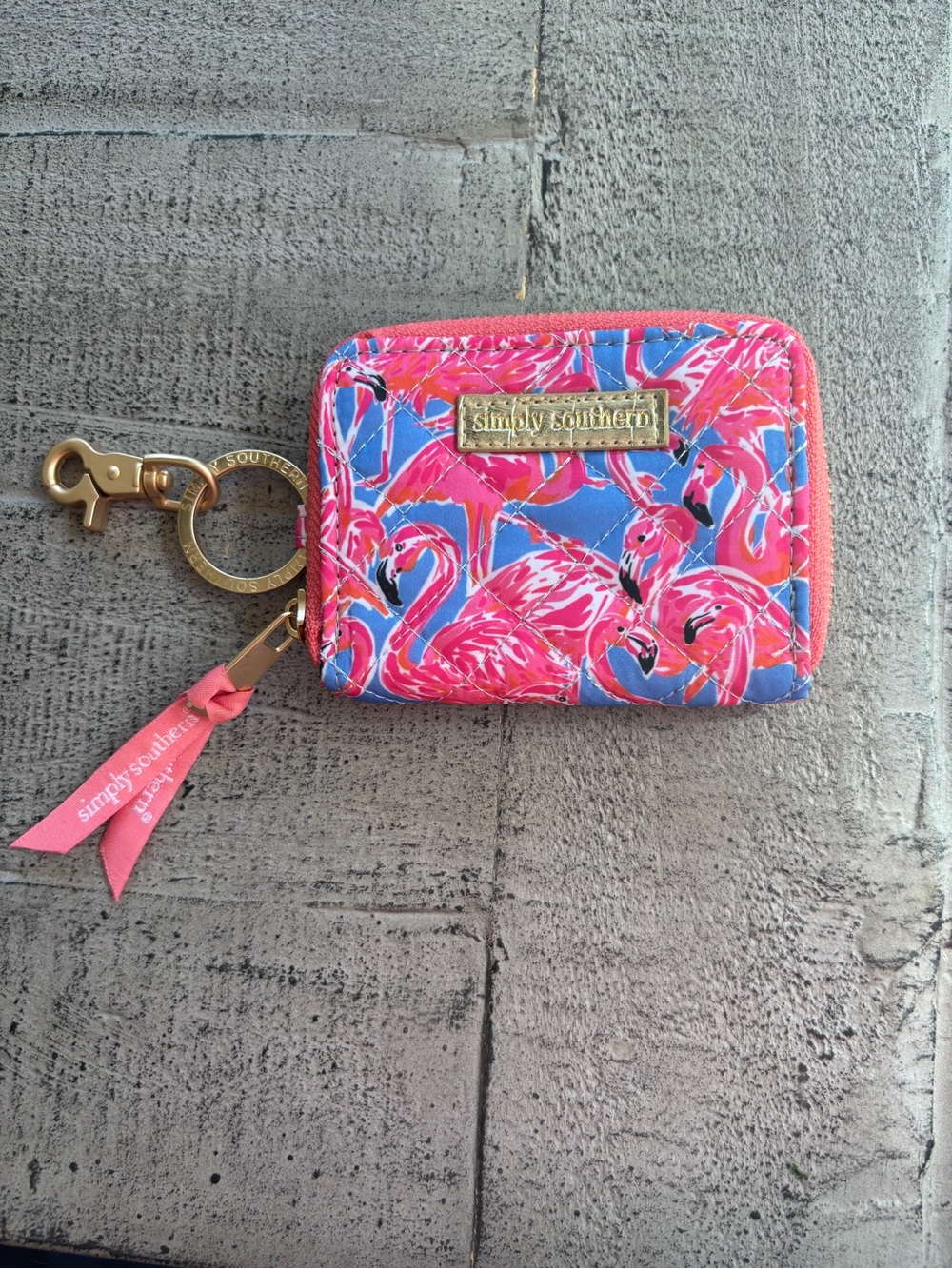 Simply Southern Blue & Pink Flamingo Key/Card Holder with Gold Hardware